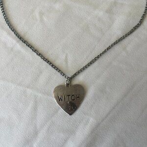 Silver Necklace Heart Pendant Witch Excellent Condition Lobster Clasp 90s Chain